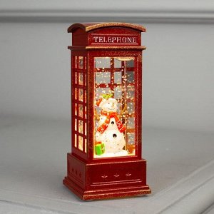 Светодиодная фигура «Снеговик в телефонной будке» 5 x 12 x 5 см, пластик, блёстки, батарейки AG13х3, свечение тёплое белое