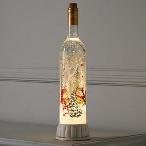 Светодиодная фигура «Бутылка со снеговиками» 9 x 35 x 9 см, пластик, батарейки ААх3 (не в комплекте), USB, свечение тёплое белое
