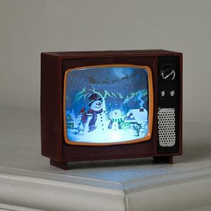 Фигура светодиодная "Телевизор вишневый, Снеговики", 4х10х8 см, от бат. 3хLR44, RGB