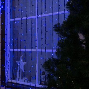 Гирлянда «Занавес» 2 x 6 м, IP44, УМС, тёмная нить, 1440 LED, свечение синее, 220 В
