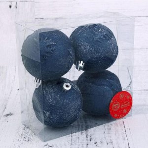 Набор шаров пластик d-8 см, 4 шт "Морозко - ёлочка" синий