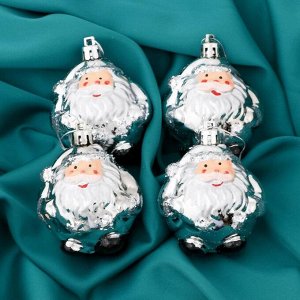 Украшение ёлочное "Дед Мороз - толстячок" 6х6,5 см (набор 4 шт) серебро