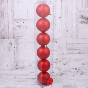Набор шаров пластик d-8 см, 6 шт "Глянец" красный