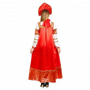 Русский народный костюм "Любавушка", платье, кокошник, атлас, р-р 48, рост 170 см