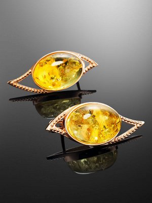 Позолоченные серьги «Прима» с натуральным янтарём лимонного цвета, 010104415