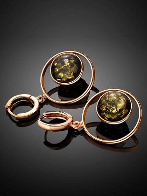 Яркие серьги из искрящегося зелёного янтаря «Юпитер»