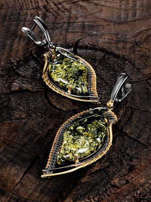 Серьги из цельного янтаря в позолоченном серебре «Версаль», 010107264