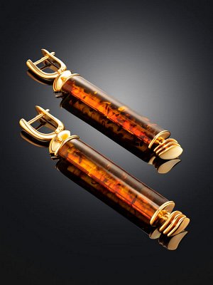 Замечательные яркие серьги из натурального янтаря и позолоченного серебра «Кения», 010104053