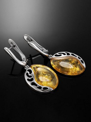 Оригинальные серьги из серебра и лимонного янтаря «Санрайз», 006506148