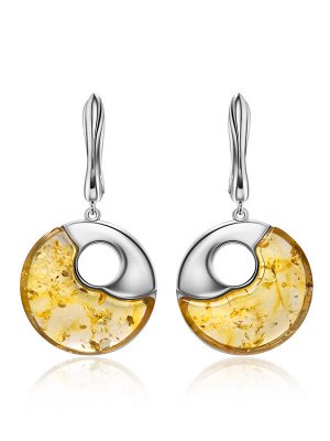 Эффектные яркие серьги из серебра и янтаря лимонного цвета «Санрайз», 006506147