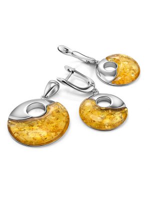 Эффектные яркие серьги из серебра и янтаря лимонного цвета «Санрайз», 006506147