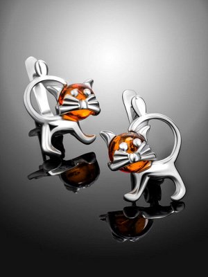 amberholl Забавные серьги из натурального янтаря «Чешир»