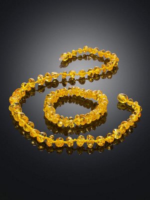 Детские бусы из янтаря «Галька мелкая круглая золотисто-лимонная» для детей, 5071211111