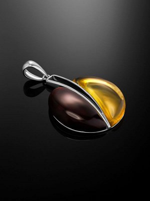 Эффектный яркий кулон из серебра и янтаря лимонного и вишнёвого цветов «Санрайз», 001706169