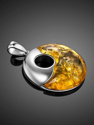 Оригинальный круглый кулон из серебра и лимонного янтаря «Санрайз», 0017061721