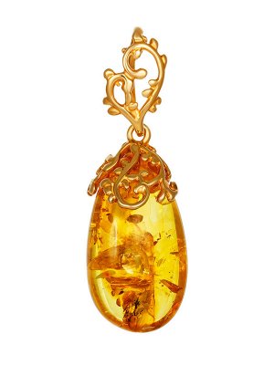 Нарядная подвеска из натурального лимонного янтаря в золочёном серебре «Версаль», 010202195
