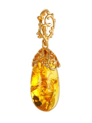 Нарядная подвеска из натурального лимонного янтаря в золочёном серебре «Версаль», 010202195
