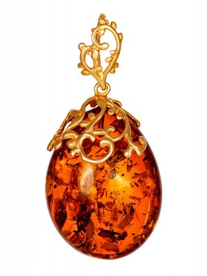 Красивый кулон «Версаль» из янтаря в позолоченном серебре, 010202194