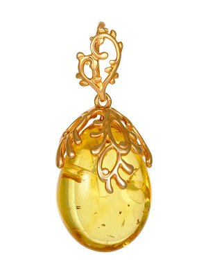 Красивая подвеска из натурального янтаря лимонного цвета с позолоченным серебром «Версаль», 010202182