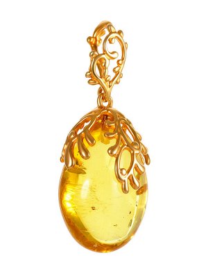 Красивая подвеска из натурального янтаря лимонного цвета с позолоченным серебром «Версаль», 010202182