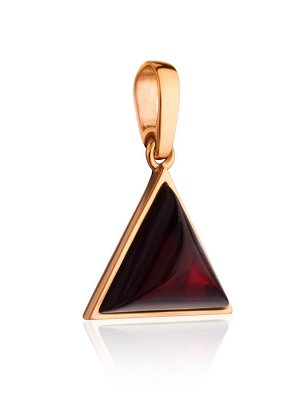 Треугольный кулон «Монблан» из позолоченного серебра и янтаря вишнёвого цвета, 010206345