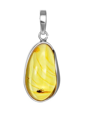 Подвеска из прозрачного светло-лимонного янтаря с инклюзом мушки, 007508011