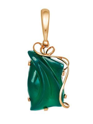 Необычный кулон «Серенада» из золочённого серебра с зелёным ониксом, 011005095