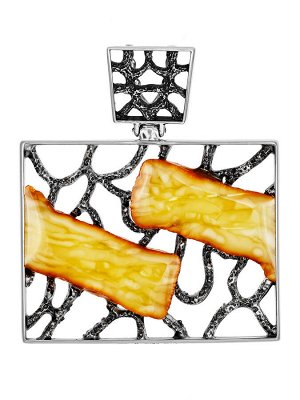 Подвеска прямоугольной формы из серебра с натуральным медовым янтарём «Модерн», 004508335