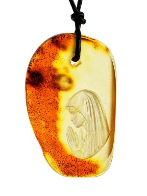 Подвеска из натурального балтийского янтаря лимонного цвета с инталией «Девушка в молитве», 004504259
