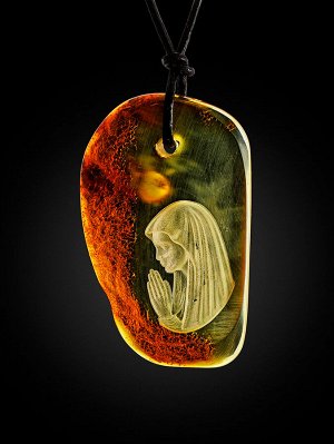 Подвеска из натурального балтийского янтаря лимонного цвета с инталией «Девушка в молитве», 004504259