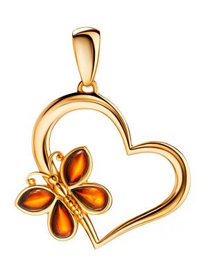 Красивое позолоченное сердце, украшенное янтарём «Апрель»