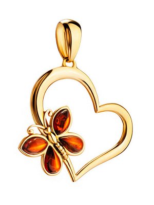 Красивое сердце из позолоченного серебра, украшенное янтарём «Апрель», 001704075