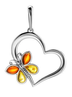 Кулон-сердце из серебра, украшенное натуральным янтарём «Апрель», 001704073