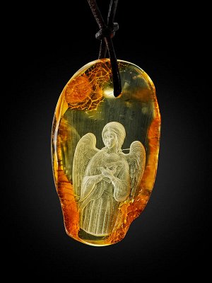 Подвеска-резьба из натурального цельного янтаря «Ангел-Хранитель», 009207219