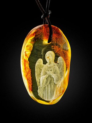 Кулон из натурального балтийского янтаря с резьбой «Ангел-Хранитель», 009207218