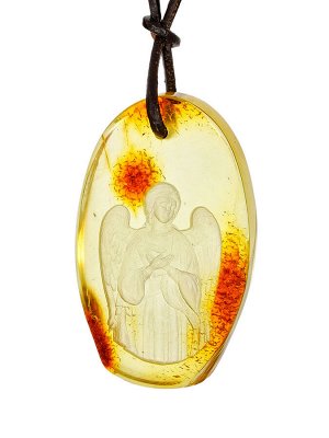 Необычный кулон из натурального янтаря с резьбой «Ангел-Хранитель», 009207220