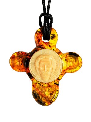 Резной крест из натурального формованного янтаря и кости мамонта, 009208299