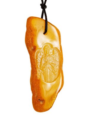Необычный кулон из натурального балтийского янтаря с резьбой «Ангел-Хранитель», 009204260