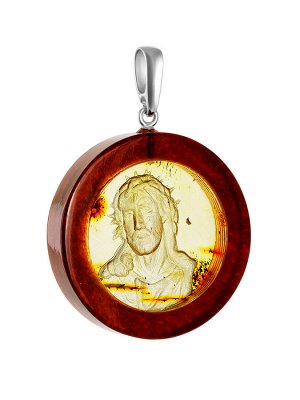 Подвеска из цельного медового янтаря с резьбой-инталией «Христос в терновом венце», 005304127