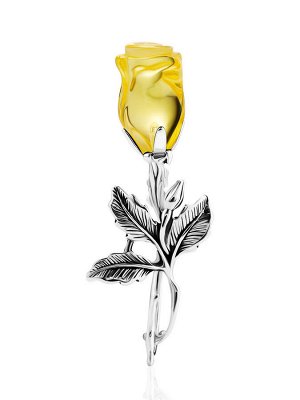 Изящная серебряная брошь, украшенная лимонным янтарём «Роза», 007907030