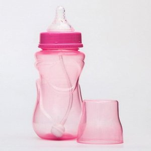 Бутылочка для кормления, широкоеорло, средний поток, 300 мл., цвет розовый, +3мес