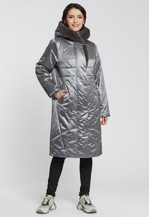 2105 серый Утепленное пальто с отделкой из искусственного меха &quot;под кролик&quot;, от российского производителя D’imma Fashion Studio. Центральная застежка на молнию и кнопки. Мех крепится на молн