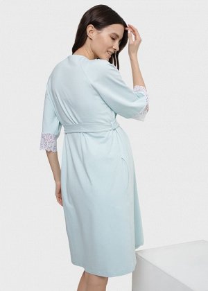 Комплект в роддом с кружевом (сорочка, халат) для беременных и кормления "Дольче"; мятный