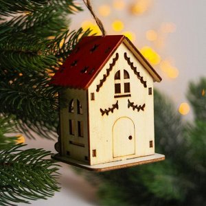 Новогодний декор с подсветкой «Домик с красной крышей» 9x6x7 см, МИКС