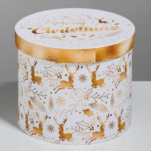 Круглая подарочная коробка Merry Christmas, 14 - 16 см