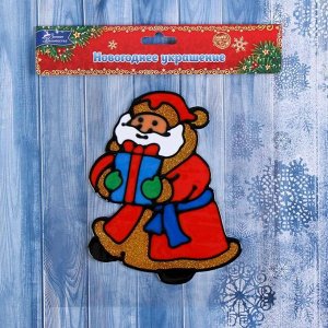 Наклейка на стекло "Дед Мороз несёт подарки" 12х15 см
