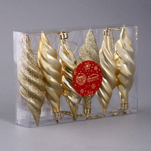 Ёлочные игрушки 6 шт. «Сосулька блестящая», 3x10 см, золото