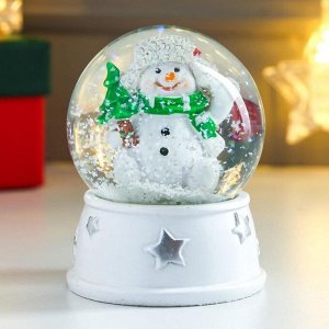 Стеклянный шар "Снеговик в шапке-ушанке, с ёлкой" d=6,5 см 8х6,5х6,5 см