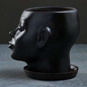 Фигурное кашпо "Голова", чёрное, 17х14х15см