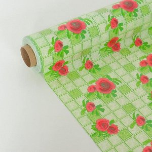 Клеенка столовая на тканевой основе 1,25х25 м "Розы" цвет зеленый